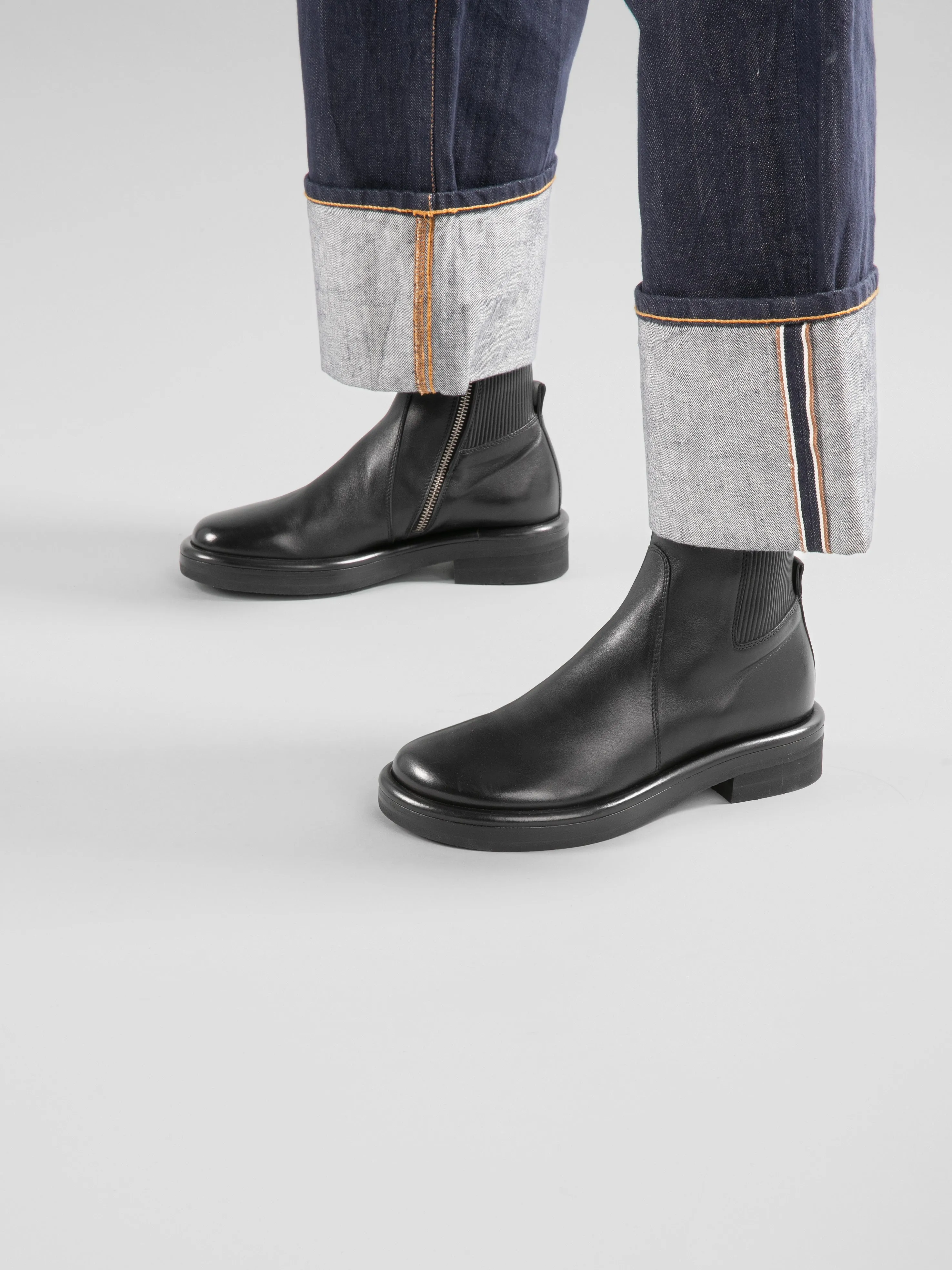 ERA 003 - Black Leather Zip Boots