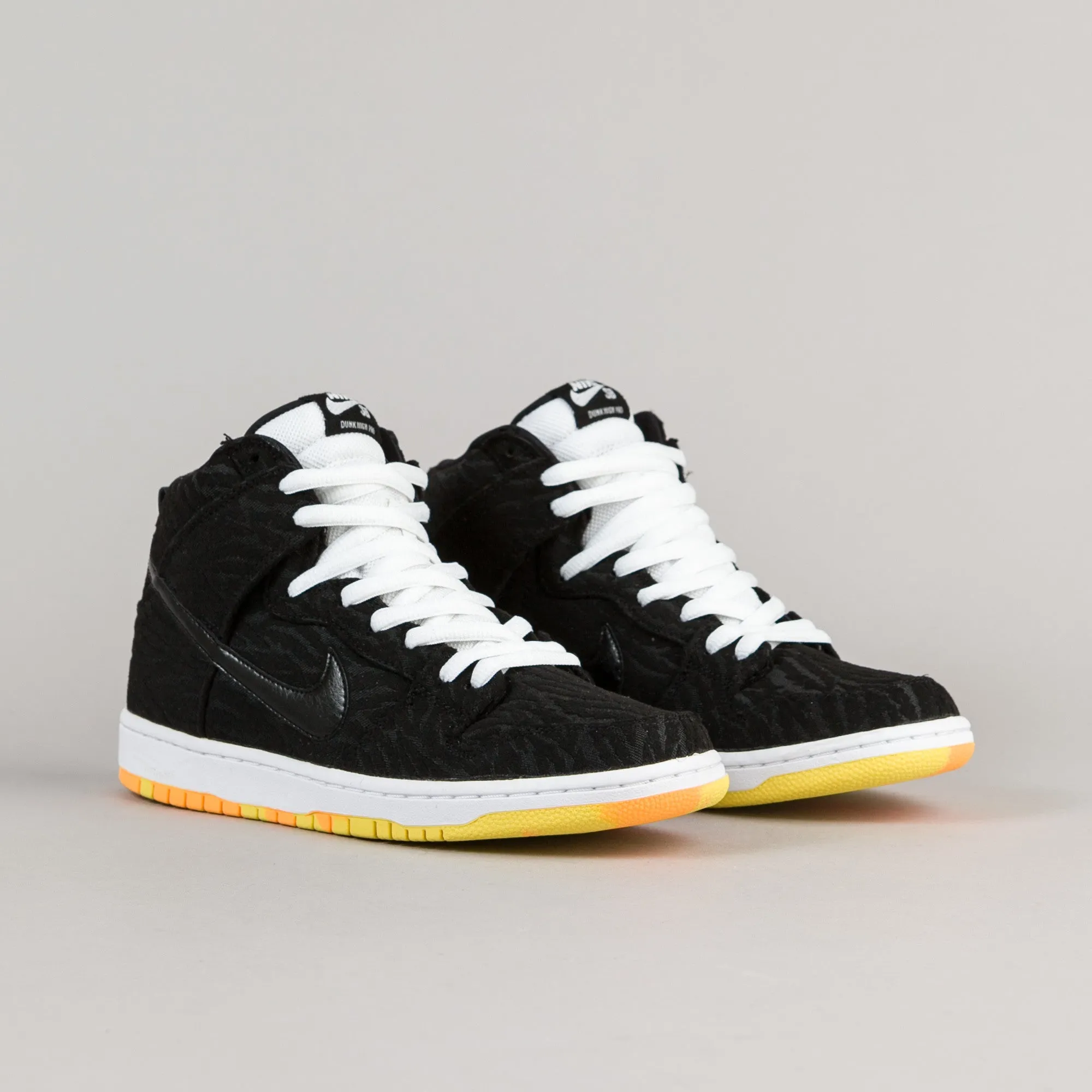 Nike SB Dunk High Pro Shoes - Black / Black - White - Laser Orange