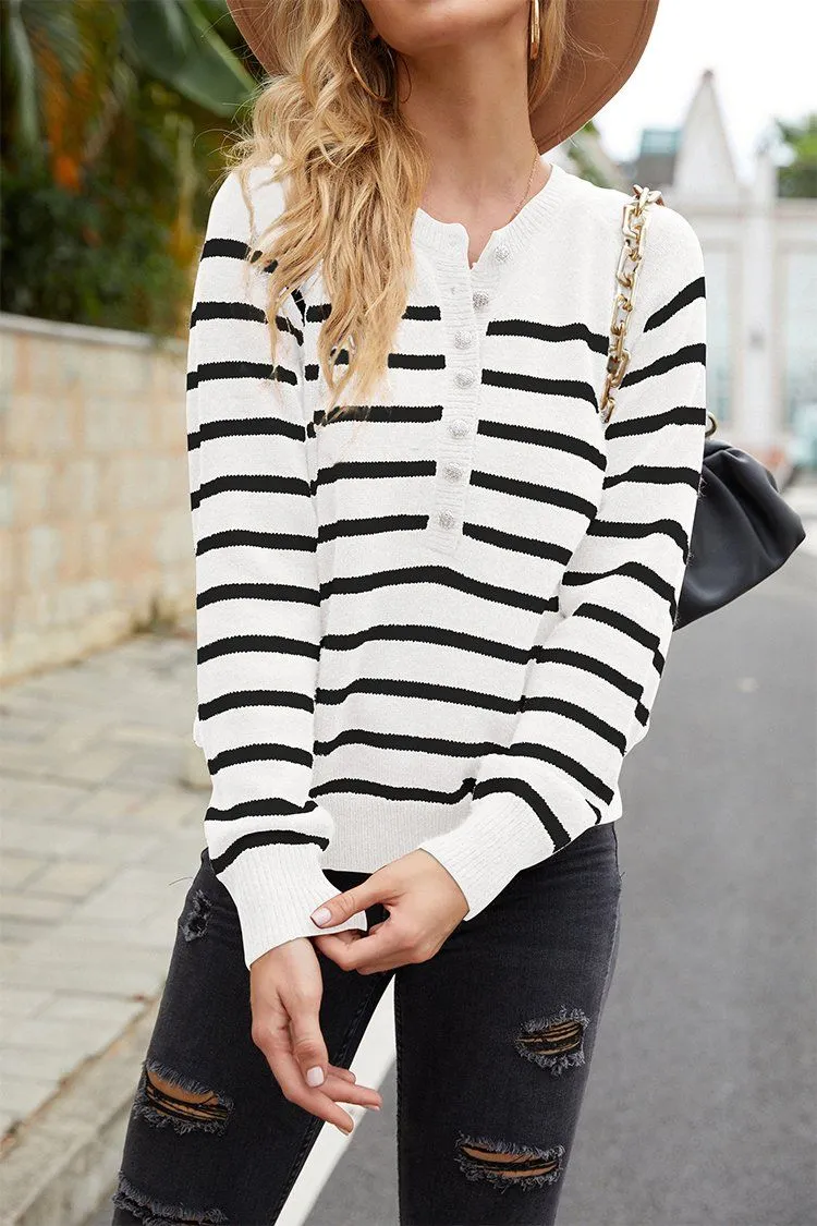 Striped Button Down  Cute Sweaters Knit Pullover