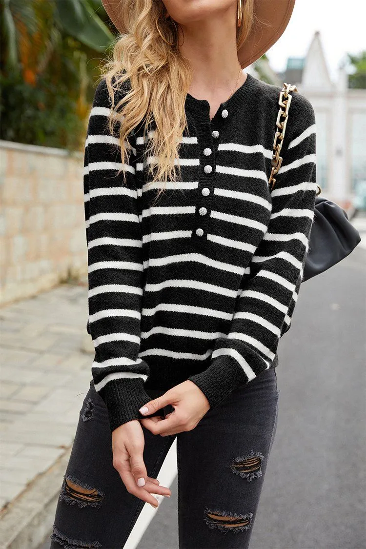 Striped Button Down  Cute Sweaters Knit Pullover