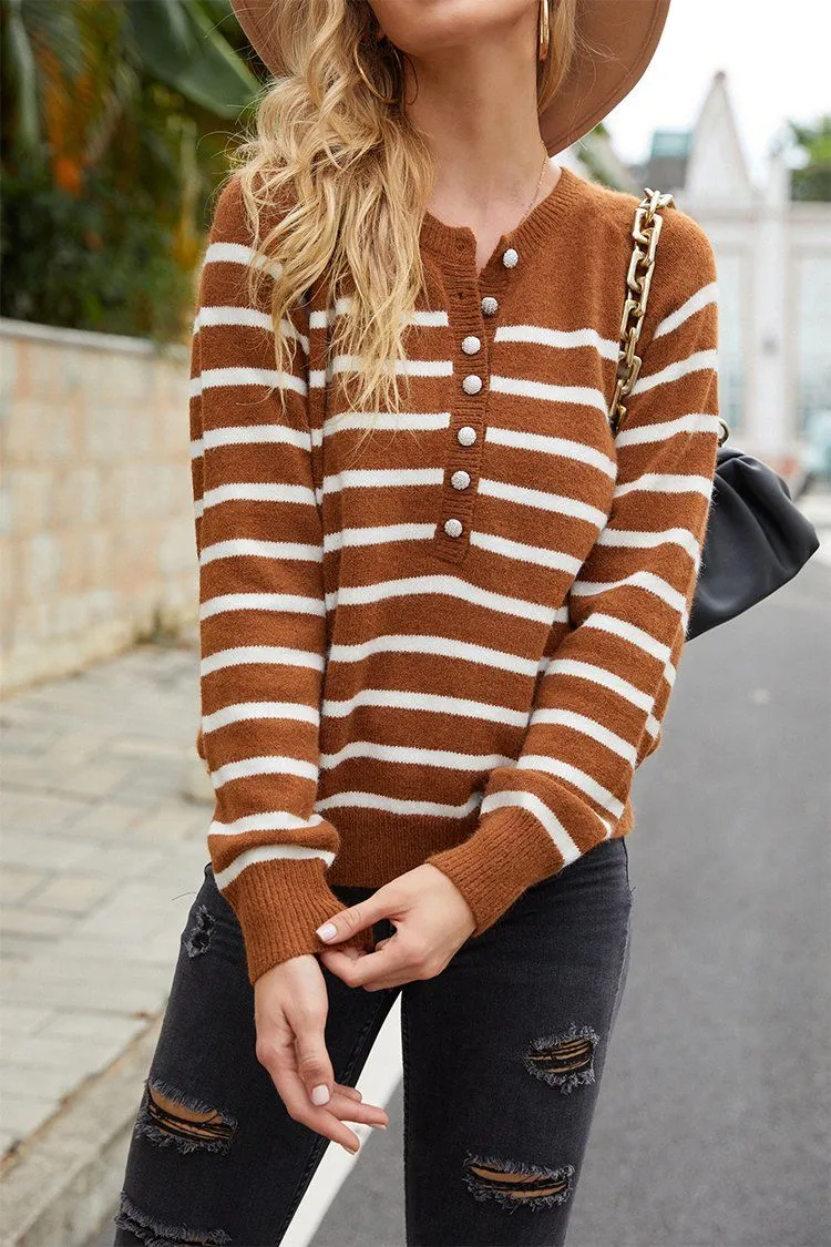 Striped Button Down  Cute Sweaters Knit Pullover