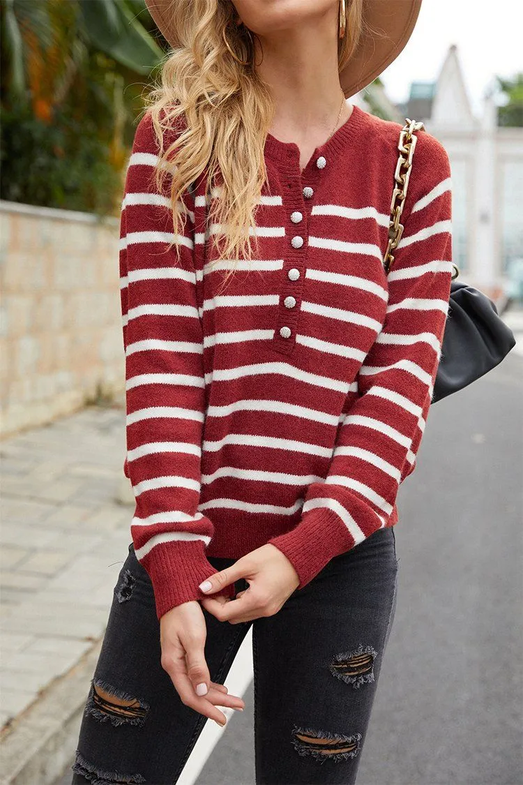 Striped Button Down  Cute Sweaters Knit Pullover