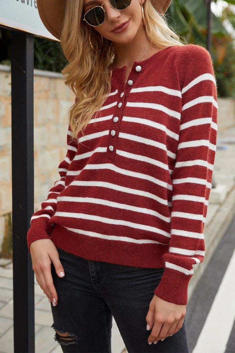 Striped Button Down  Cute Sweaters Knit Pullover