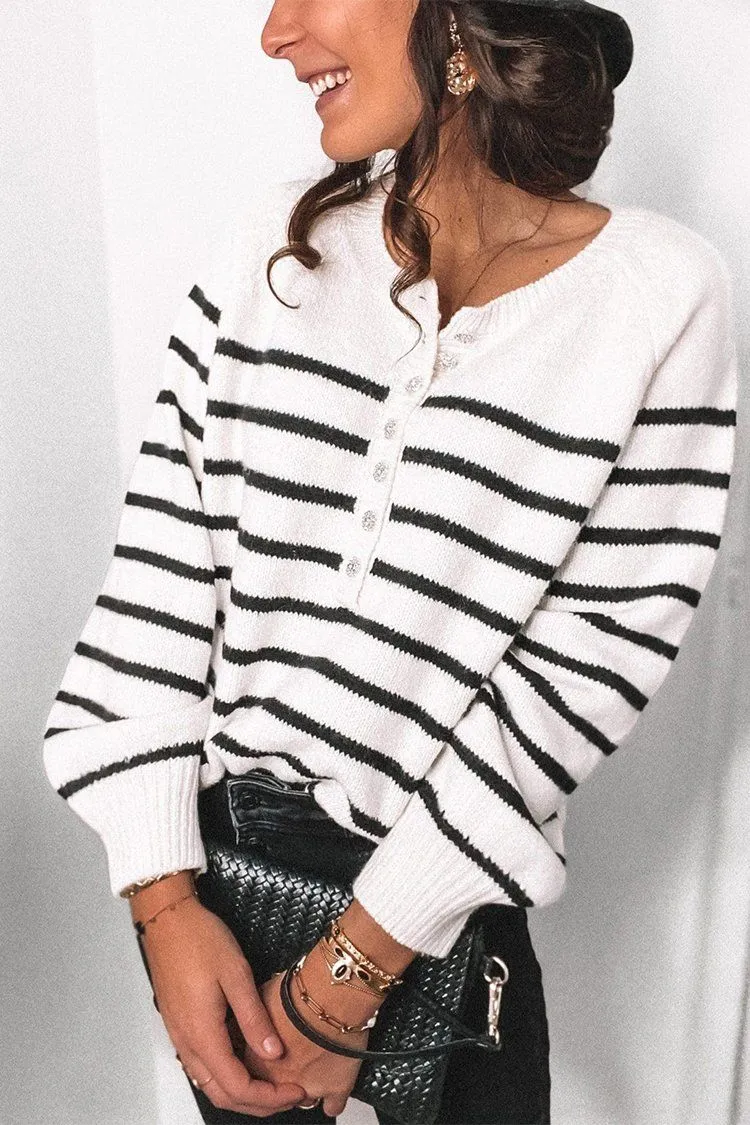 Striped Button Down  Cute Sweaters Knit Pullover