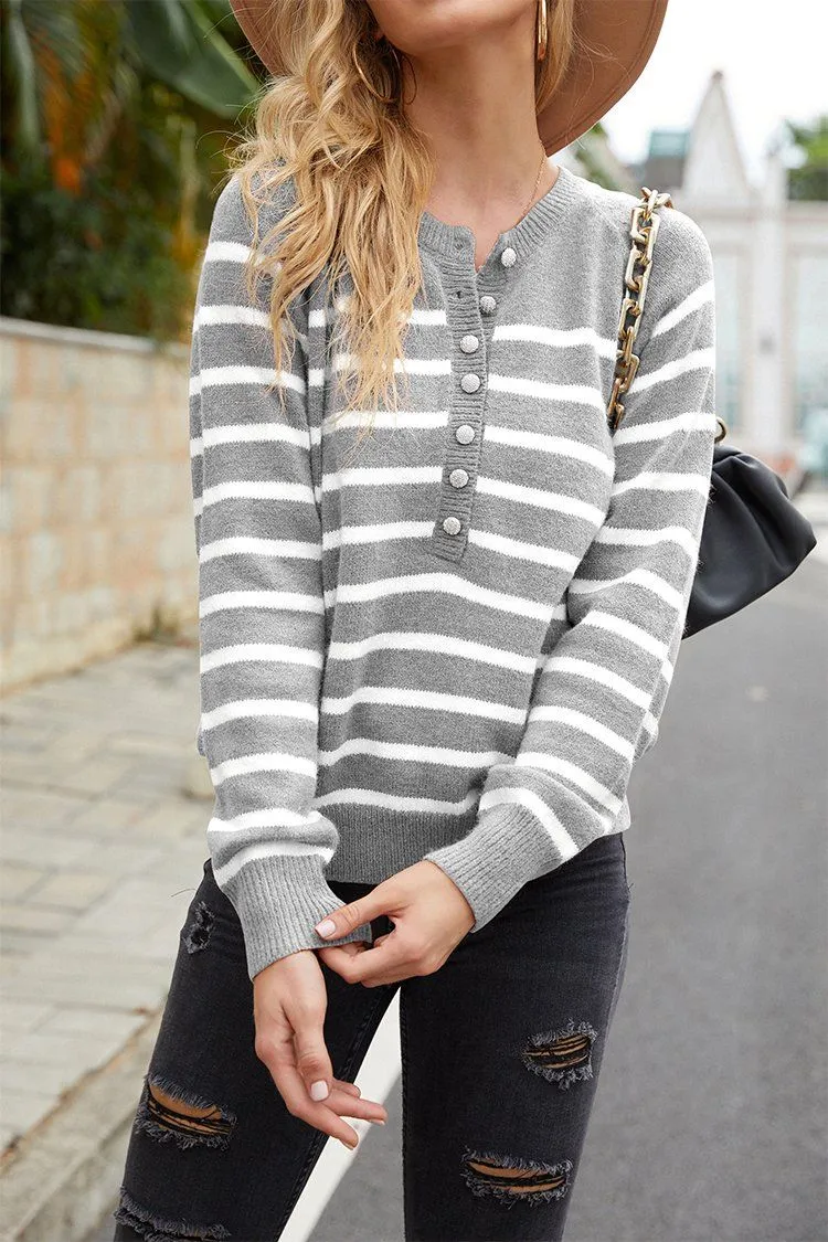 Striped Button Down  Cute Sweaters Knit Pullover