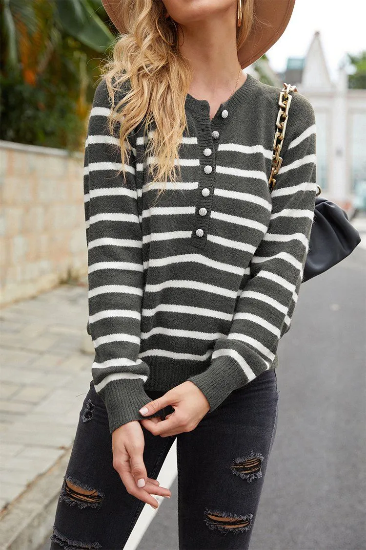 Striped Button Down  Cute Sweaters Knit Pullover