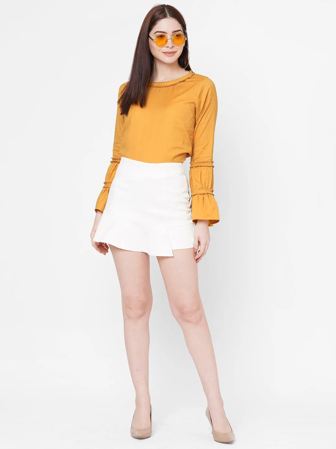 Yellow Solid Top With Bell Sleeves