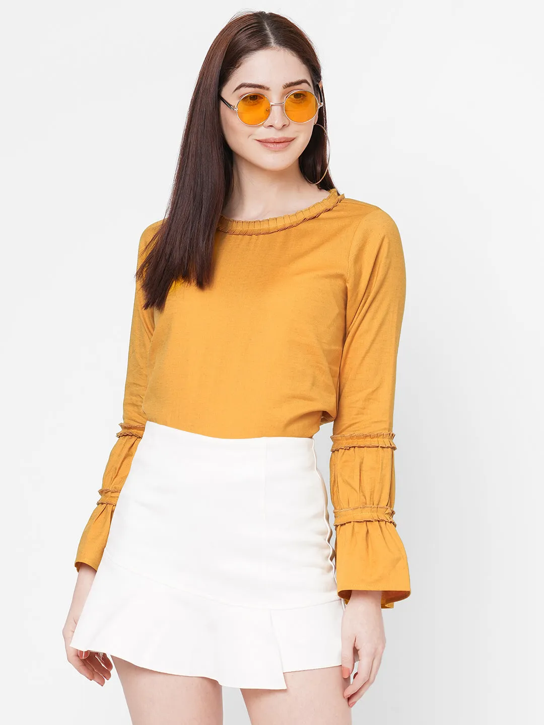 Yellow Solid Top With Bell Sleeves