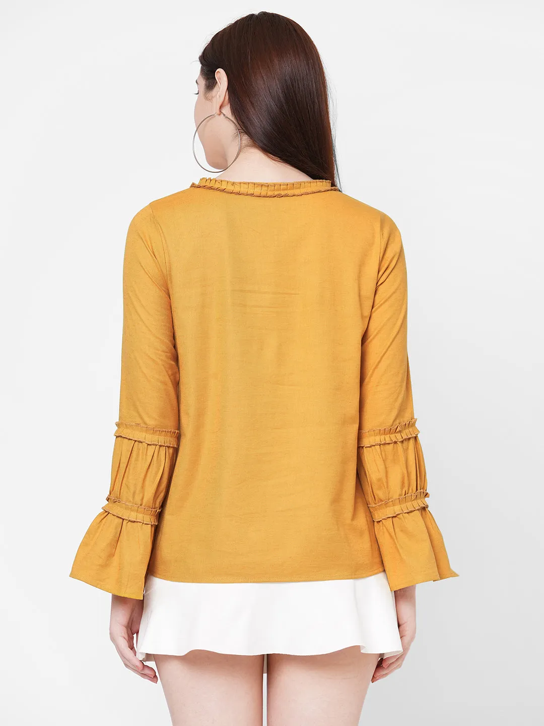 Yellow Solid Top With Bell Sleeves