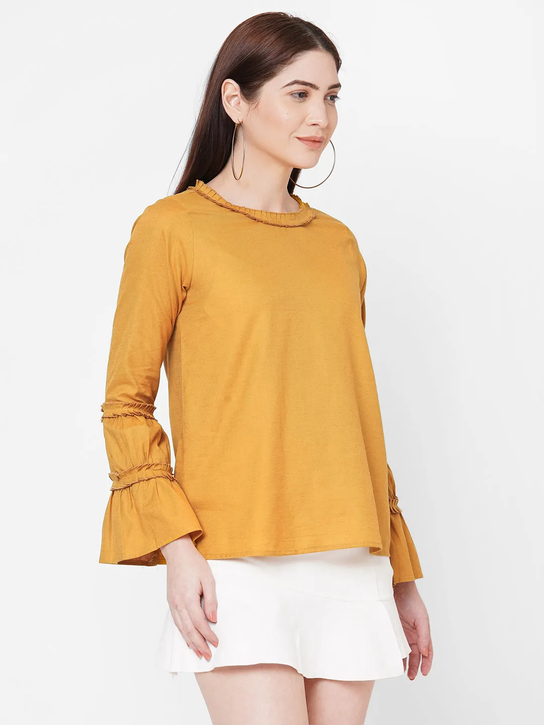 Yellow Solid Top With Bell Sleeves